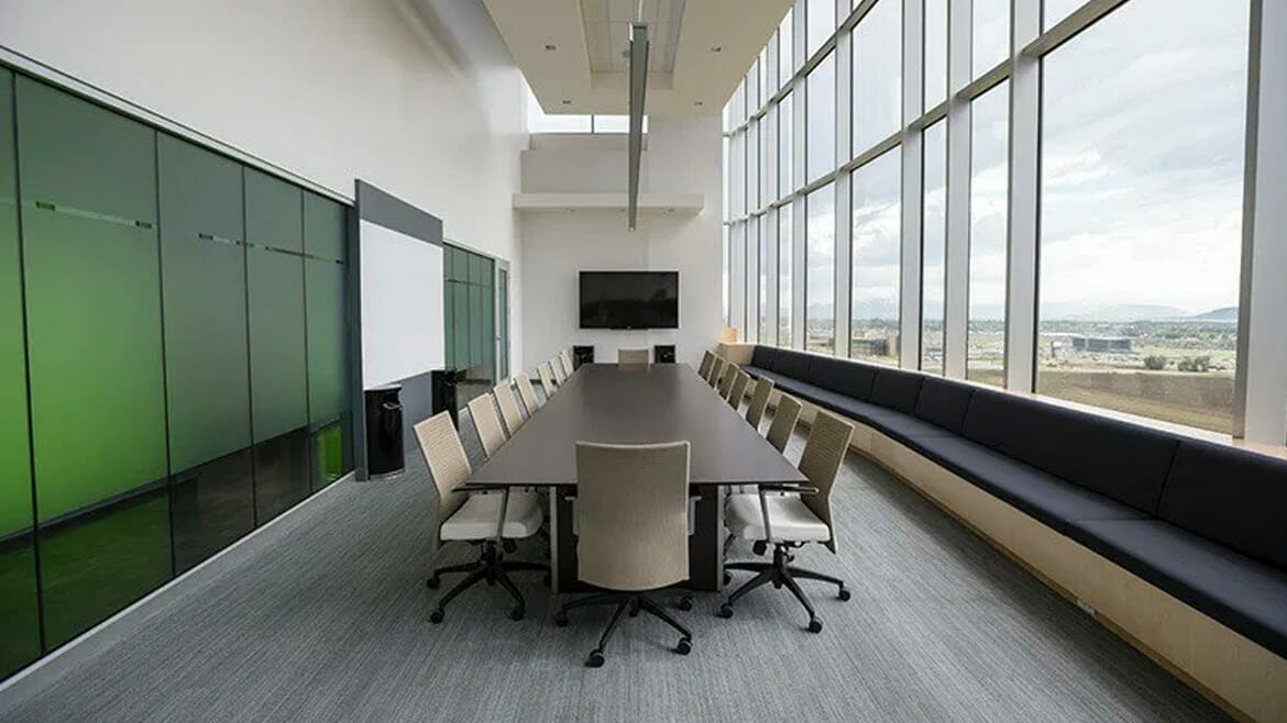 Office Cleaning in Denver: Meeting Room with Glass Wall and Exterior View