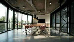 Professional Office Cleaning Services: Modern Meeting Room with Nature View