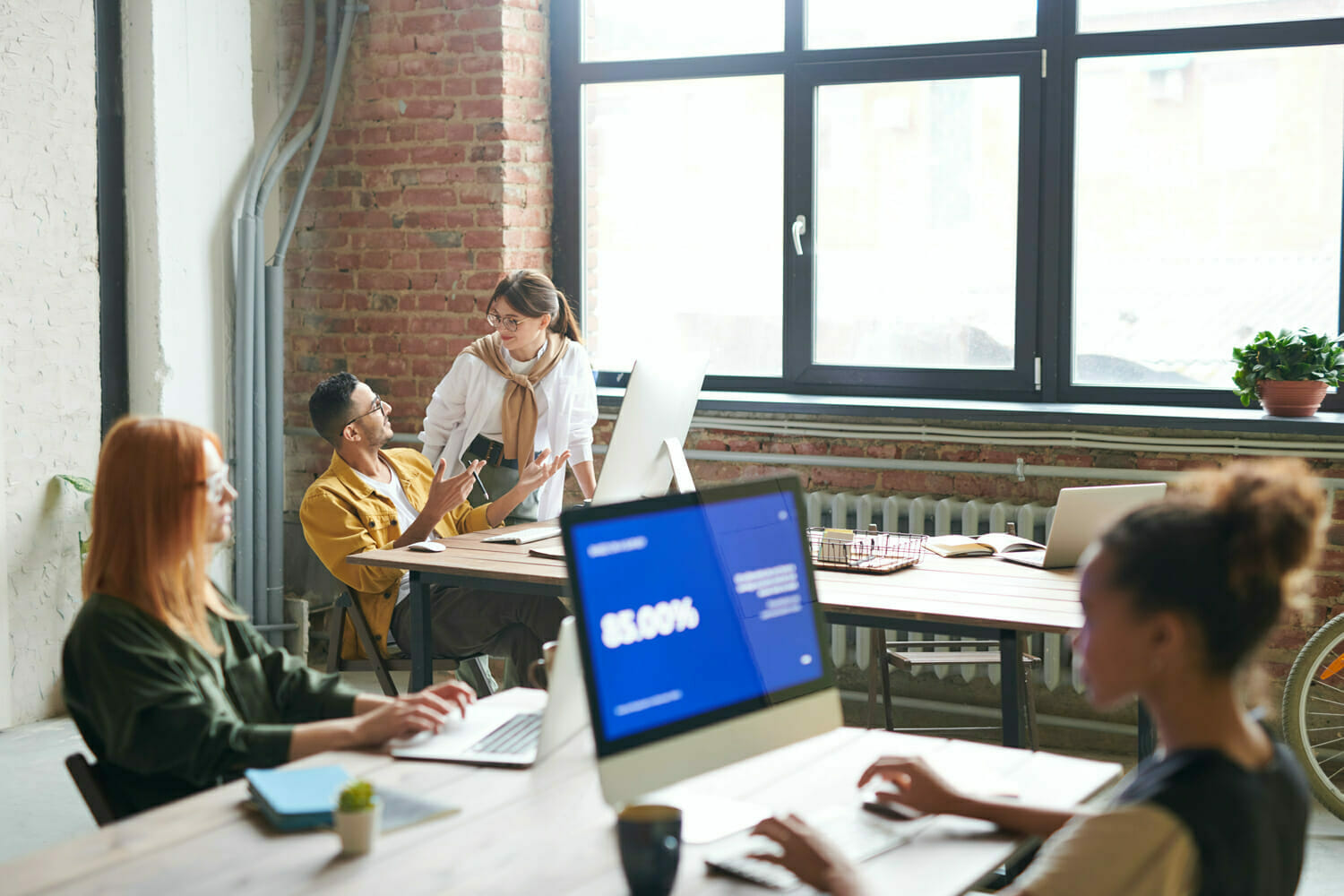 Dedicated office workers in a clean and healthy workplace environment.