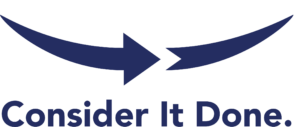 Blue curved arrow logo with the phrase "CONSIDER IT DONE" written below.