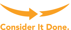 Orange curved arrow logo with the phrase "CONSIDER IT DONE" written below.